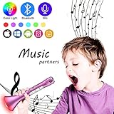 Kids Microphone Karaoke Microphone Wireless Bluetooth Speaker Machine Music Play Sing Record with Color Changing LED Light Support TF Card Compatible with PC/iPad/iPhone/Smartphone (Rose)