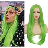 Tseses Neon Green Long Straight Wigs for Women with Side Bangs Natural Halloween Party Hair Heat Resistant Synthetic Wig for Cosplay(Light Green)