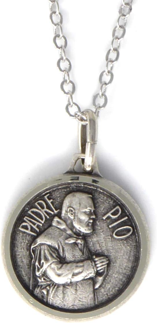 C bc Silver Plated St. Padre Pio Gift Boxed Round 1.8cm Medal and 18" Necklace Catholic