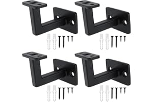 RealPlus Handrail Brackets for Indoor Stairs Heavy Duty Steel Square Hand Rail Brackets for Staircase Stair Banister Railing, Black (Pack of 4)