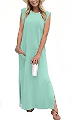 GRECERELLE Womens Summer Crew Neck Loose Split