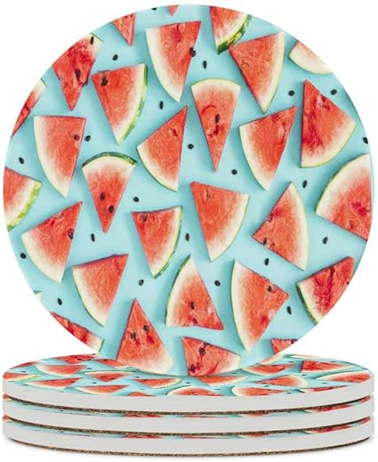 Amazon Zhongji 吸水 コースター 夏 赤いスイカ青 背景 断熱 おしゃれ セラミック コルク コースター 速乾 滑り止め 環境に優しい素材 消臭抗菌 茶托 飲む コーヒー 備品 新築贈り物 4 枚 コースター オンライン通販