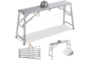 Noliven 5.3 FT Folding Work Platform, Portable Steel Scaffolding Equipment, Adjustable Height Portable Multi Purpose Work Pla