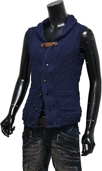 ニットベスト ニット ジレ メンズ ショールカラー アラン編み ケーブルニット カジュアルニット C 2 ネイビー ｌ ベスト 通販 Amazon