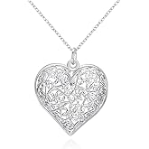 WDIYIEETN Fashion Jewelry 925 Sterling Silver Hollow Pattern Textured Puffed Heart Pendant Necklace