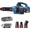 DongCheng 650 CFM Cordless Leaf Blower, 40V Battery Powered Blower with 2 * 4.0Ah Batteries & Charger, High-Efficiency Brushless Motor for Sidewalks, Driveways, Town Care, Blowing Leaves and Snow