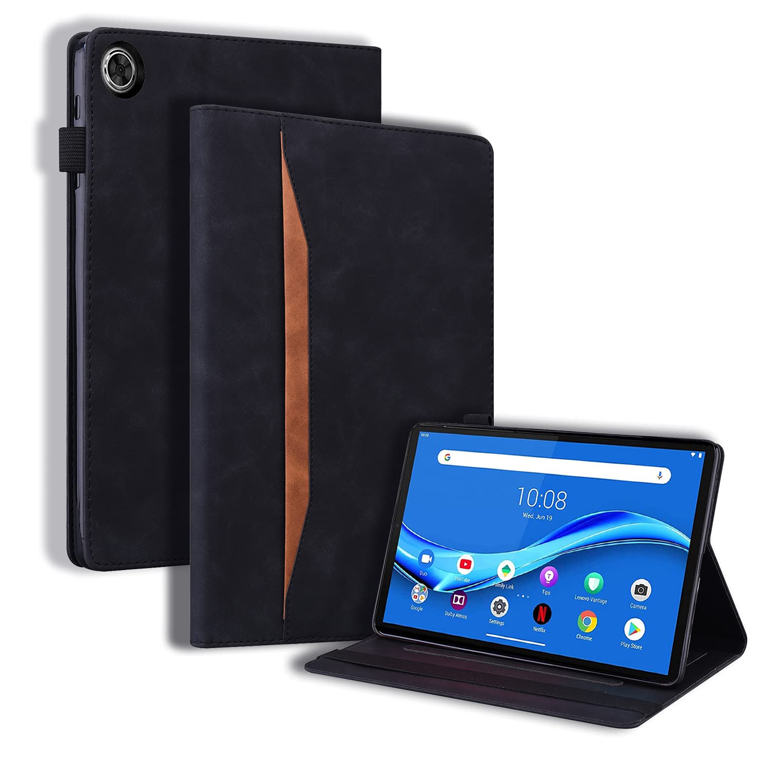 Auslbin Case for Lenovo Tab M10 FHD Plus 10.3 Inch TB-X606X/X606F Tablet,[Premium PU Leather][Auto Wake/Sleep][Pen Holder][Multi Angle Kickstand][with Card Slots] - Black