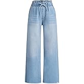 Milumia Girl's Wide Leg Jeans Drawstring Elastic Waist Raw Hem Baggy Paperbag Denim Pants