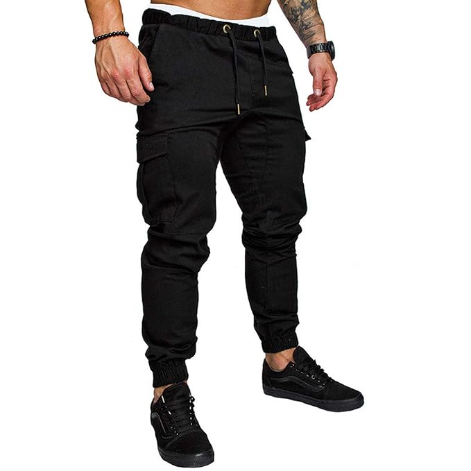 Buy Men Cargo Long Pants Slim Fit Casual Jogger Sports Trousers Workout