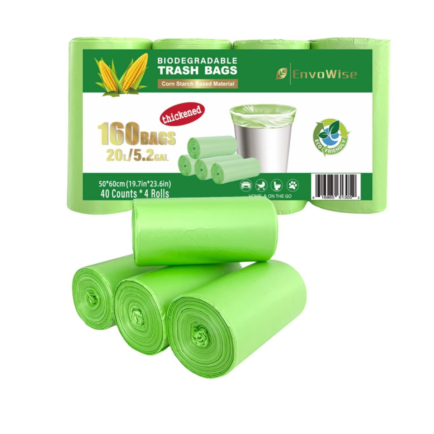 Photo 1 of 5.2 Gallon Biodegradable Trash Bags (THICKENED) | Eco Friendly, Unscented, 20L Strong Multipurpose Waste Bags for Bathroom Bedroom Office Kitchen, 160 Count | Compostable Garbage Bag by EnvoWise