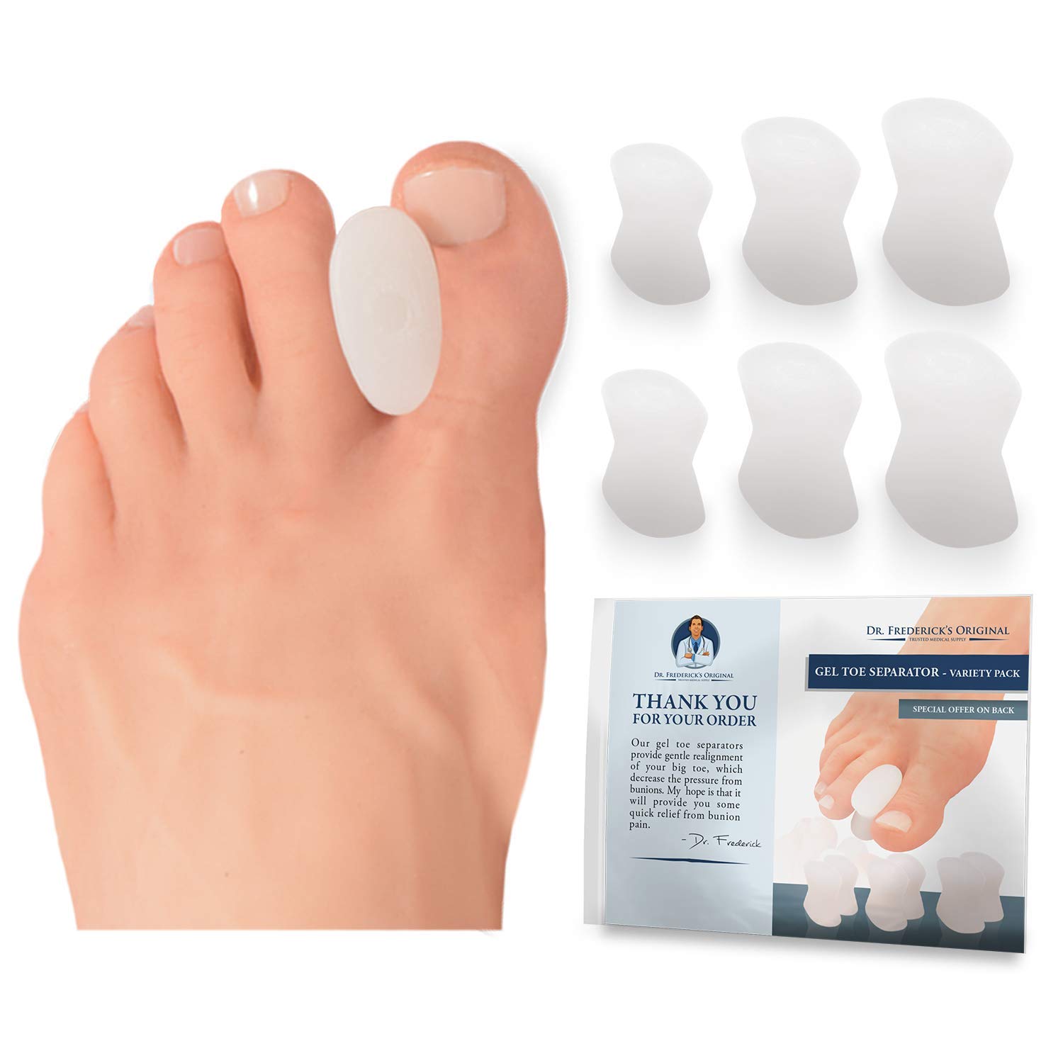 Dr. Frederick’s Original Gel Toe Separators - 6 Pieces - Variety Pack - Bunion Treatment - Small, Medium and Large Sizes: Health & Personal Care