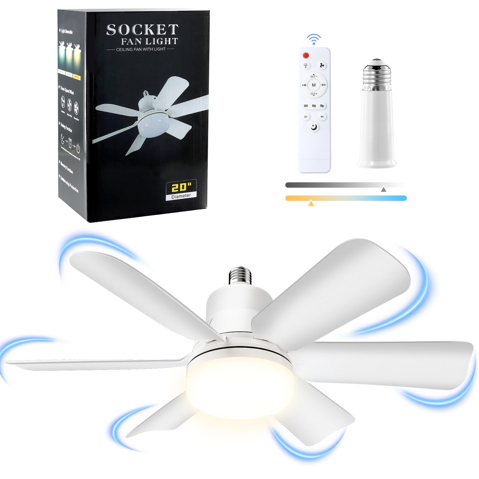 thumbnail image 2 of 20.5” Screw-In Socket Ceiling Fan Light With Remote – 6 Blades, 2 Light Colors – White Plastic, LED, Modern Forms 2 of 6