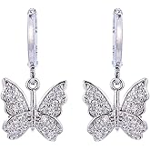 INENIMARTJ Charm Butterfly Hoop Earrings,Gold Silver Crystal Butterfly Drop Dangle Earrings for Women