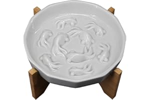 TYJ Slow Feeder Cat Bowl,Cat Slow Feeder with Stand,Higher Edge Fish Pond Design,Ceramic Cat Bowl Cat Puzzle Feeder Suitable for Dry and Wet Food, Focus On Healthy Diet for Cat Small Breed (Type B-White)