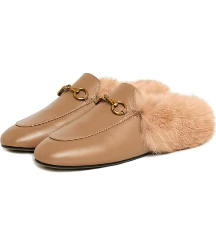 Amazon.com | Arqa Fur Mules for Women Comfortable Leather Buckle