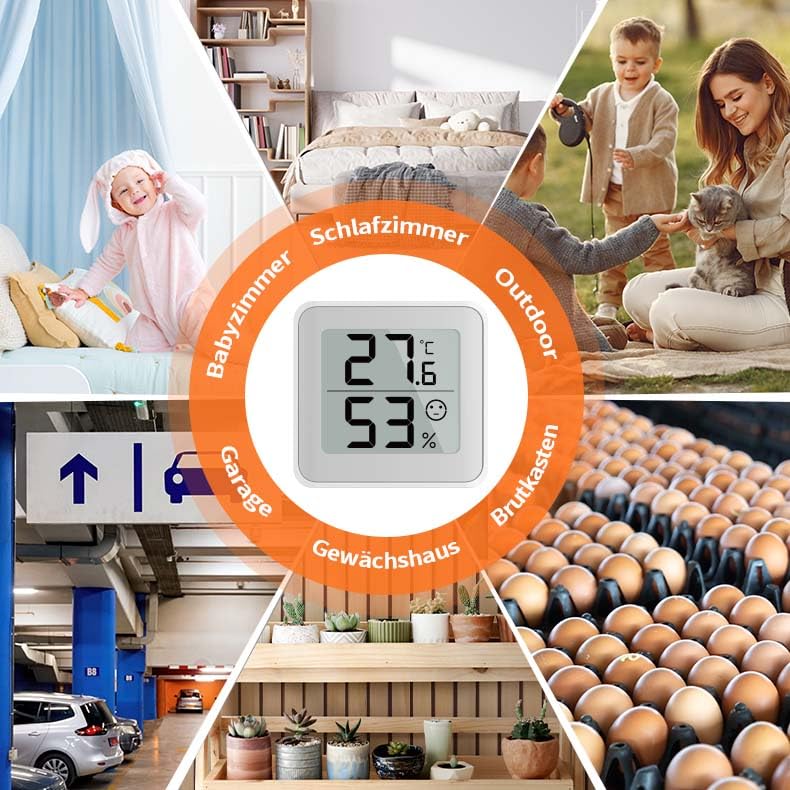 MeesMeek Indoor-Thermometer Feuchtigkeitsmesser-Hygrometer-Monitor mit großem LCD-Digitaldisplay,Komfortanzeige,℃/℉-Umschalter sowie Temperatur-und Feuchtigkeitssensor für Babyzimmer,Treibhaus(2) 7