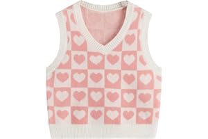 Floerns Girls Heart Print Sleeveless Sweater Vest V Neck Knitwear Tank Top