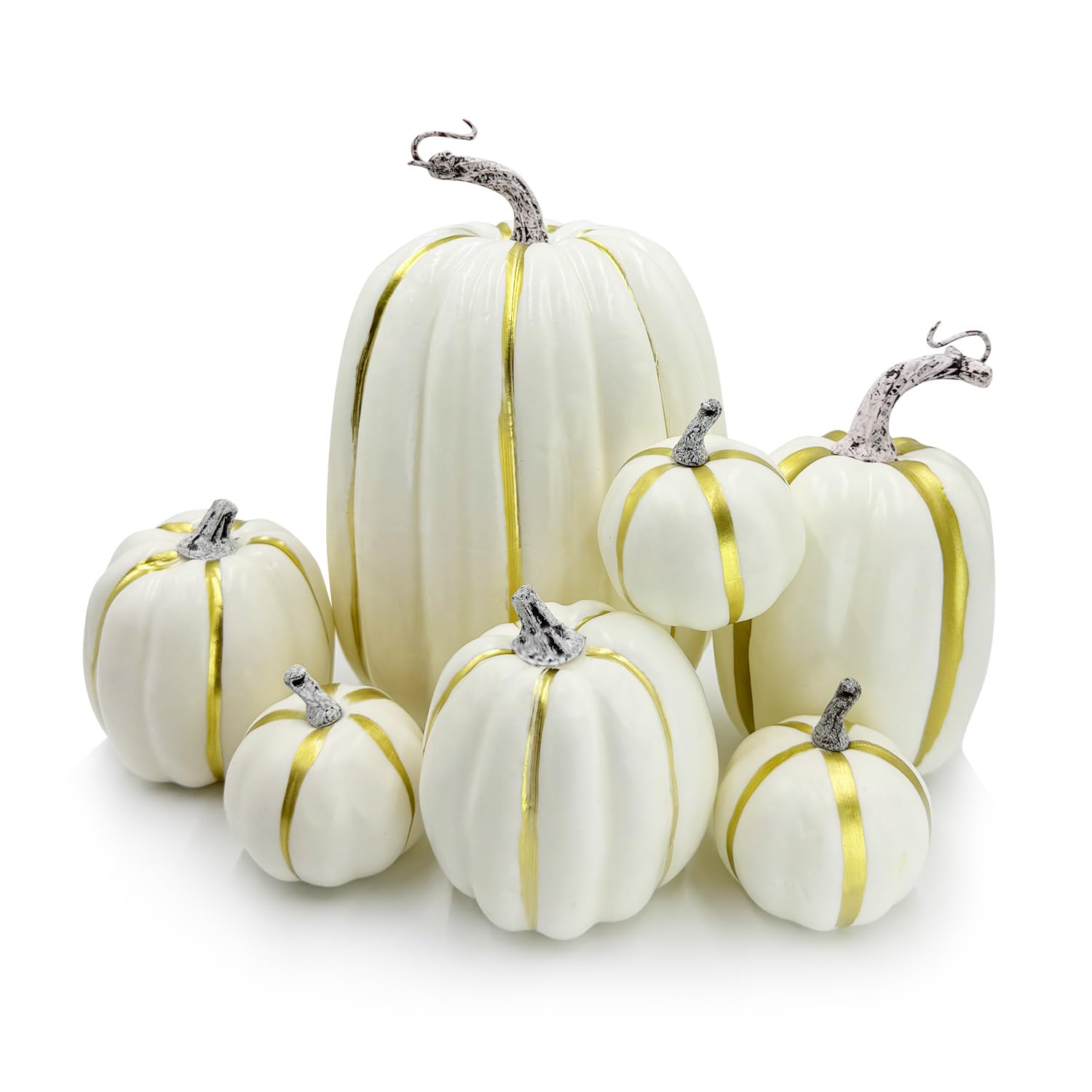 DOJoykey 7pcs Artificial Pumpkins, Large Size White Pumpkin for Thanksgiving Fall Harvest Halloween Decoration
