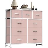 Sweetcrispy 9 Drawer Fabric Dresser Storage Tower with Wood Top and Steel Frame, Organizer Chest with Easy Pull Handles for Bedroom, Closet, Hallway,Pink