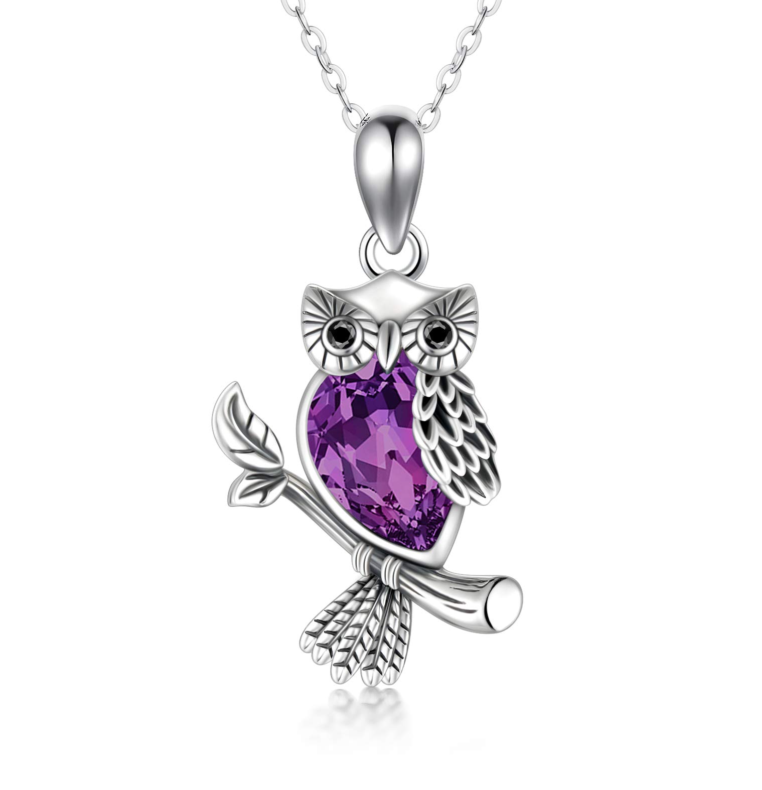 HARMONY BOLA Graduation Gifts for Her Owl Necklace with Purple Crystal 925 Sterling Silver Animal Bird Pendant Silver Jewellery Gift for Women, 45.7+5.1 CM Necklace Extender — image 1