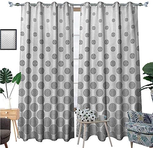 BlountDecor Geometric Circle Window Curtain Fabric Spiraling Rotary Circle Turning to Polka Dots Concentric Grid Lines Tile Drapes for Living Room W84 x L96 Grey White
