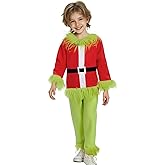 RWYBEIW Kids Boys Girls Christmas Santa Cosplay Costume Green Monster Hooded Santa Claus Furry Suit Xmas Funny Clothes Set