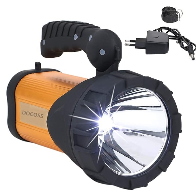 DOCOSS- Metal 40 w Rechargeable Waterproof Bright Led Torch Light Laser Long Range Distance High Power Search Light Kisan Rechargable Emergency Lights(Multi-Color)