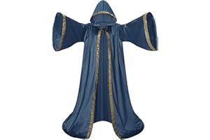 HAPNBCELE Velvet Wizard Robe Cloak with Hood Men Women, Sorcerer Renaissance Costume Medieval Cape Long Sleeve Halloween
