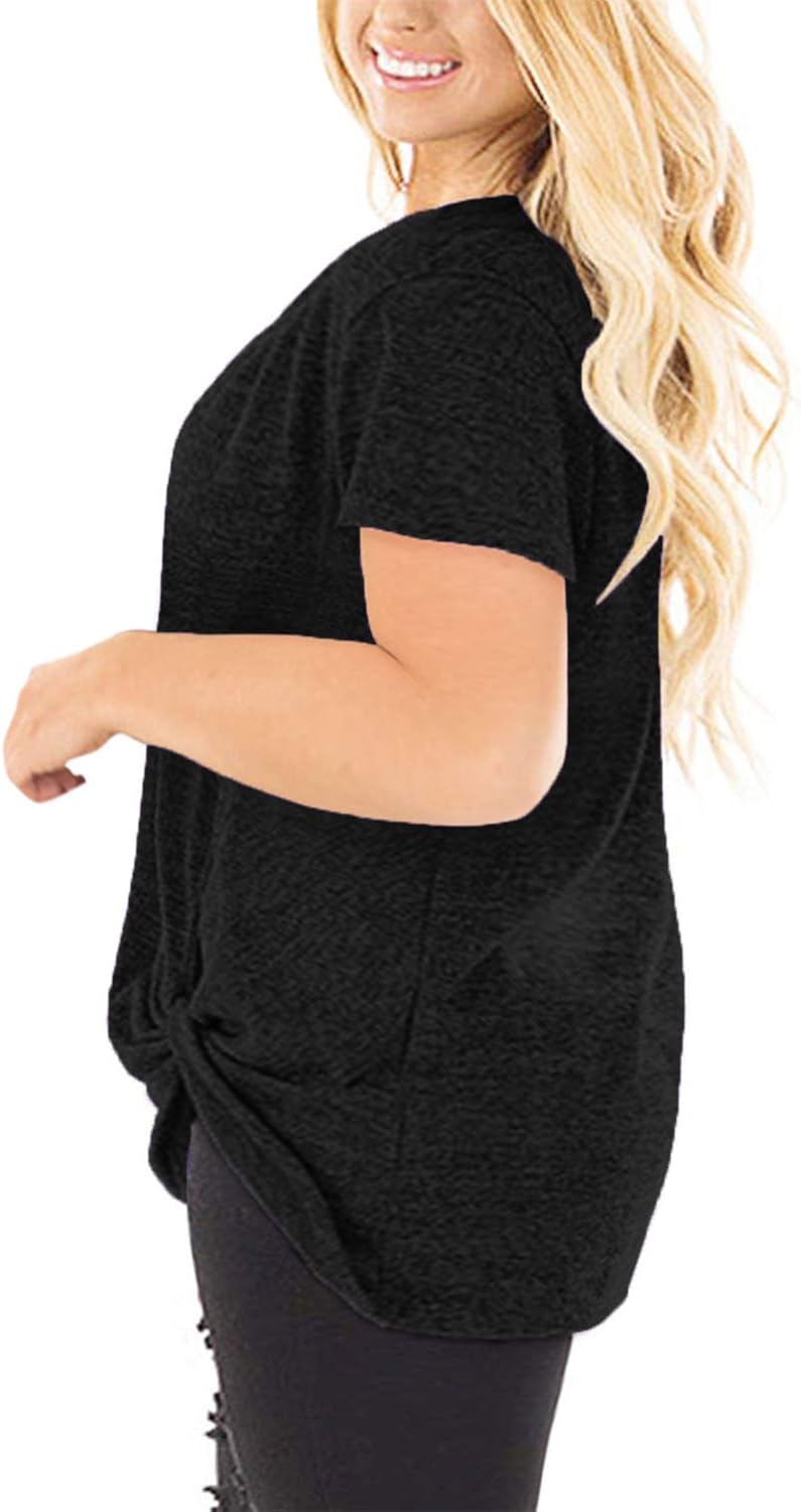 DOLNINE Women's Plus Size Knotted Tops Short Sleeve Tees Casual Tunics Blouses at  Women’s Clothing store