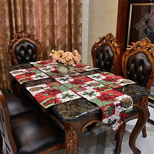 Yowo Christmas Festive Table Runner & 4 Placemats Set Floral Thanksgiving Classical Home Table Decoration (33x180cm, 33x46cm) (Red Flower)