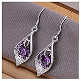 NYKKOLA Beautiful Fashion 925 Solid Silver Teardrop Amethyst Hook Earrings