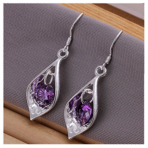 NYKKOLA Beautiful Fashion 925 Solid Silver Teardrop Amethyst Hook Earrings