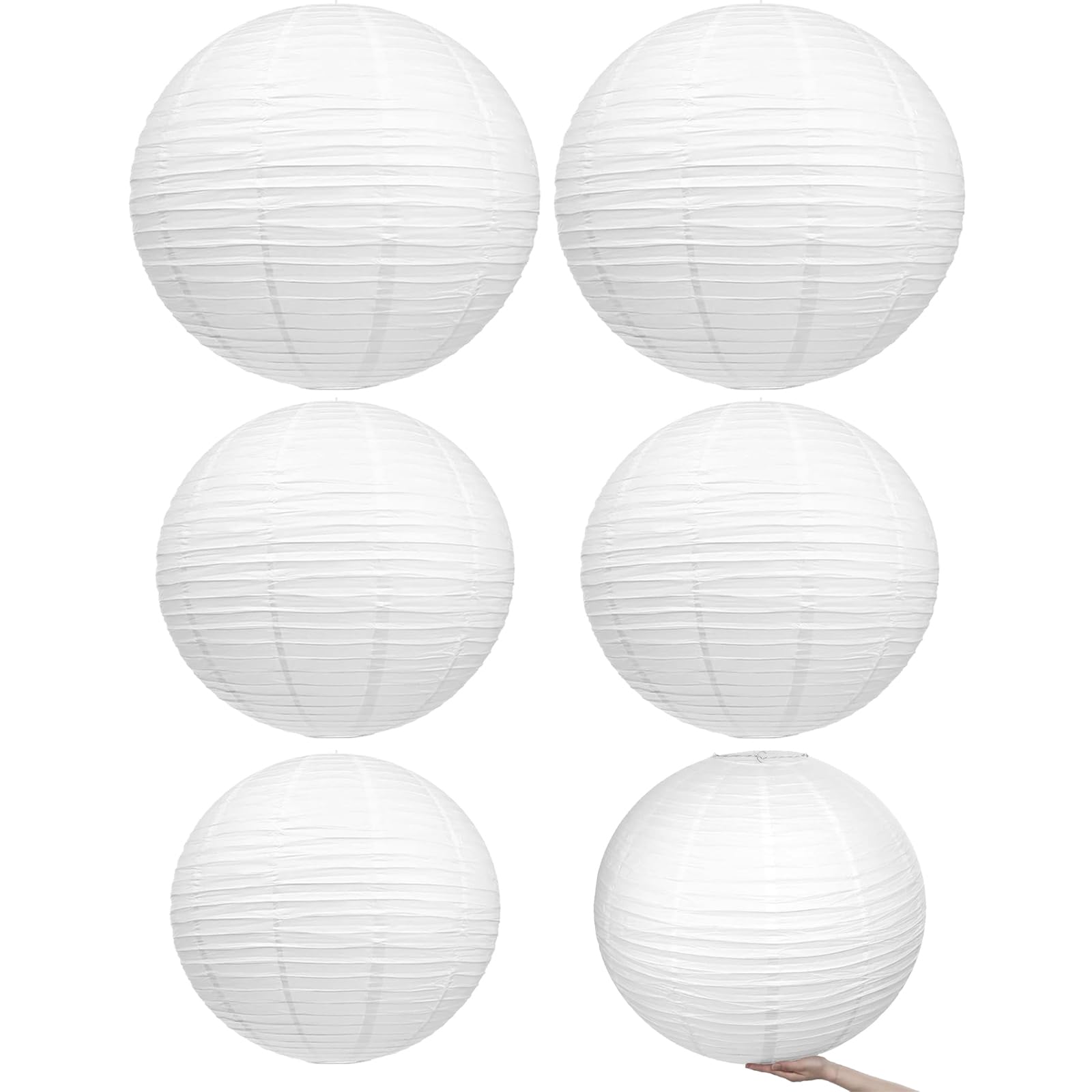 6 PCS Paper Lanterns, Paper Lampshades for Ceiling Lights, Wedding Decorations, Party Props Supplies (White, 3 Sizes)