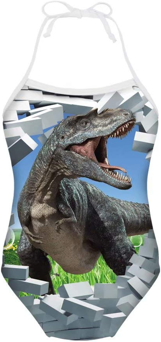 Showudesigns One Piece Swimsuit Dinosaur Print Girls' Beach Sport