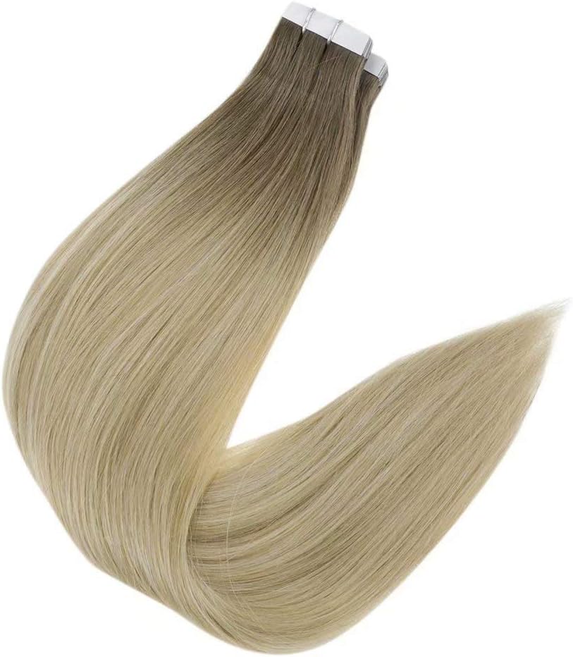 Easyouth Tape in Hair Extensions Real Human Hair Blond Balayage Tape in Human Hair Extensions Medium Brown Ombre Caramel Blonde Platinum Blonde Tape Hair Extensions Invisible 12Inch 30g 20Pcs #6/27/60 - Image 4