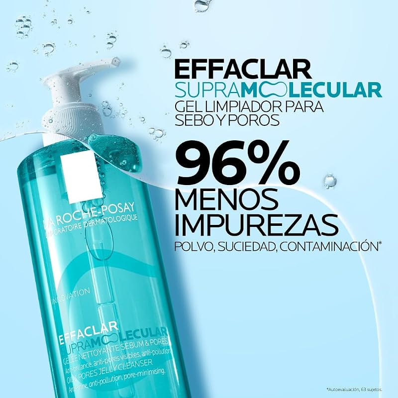 LRP Effaclar Gel de Limpeza Supramolecular de Sebo e Poros para peles oleosas e propensas a poros visíveis. Com tecnologia molecular avançada, que combina ácido salicílico e niacinamida.
