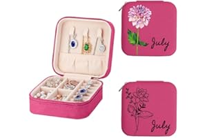 Personalized Jewelry Box,Travel Jewelry Case,Name & Birth Flower Month,Jewelry Organizer Personalized Gifts for Women Birthda