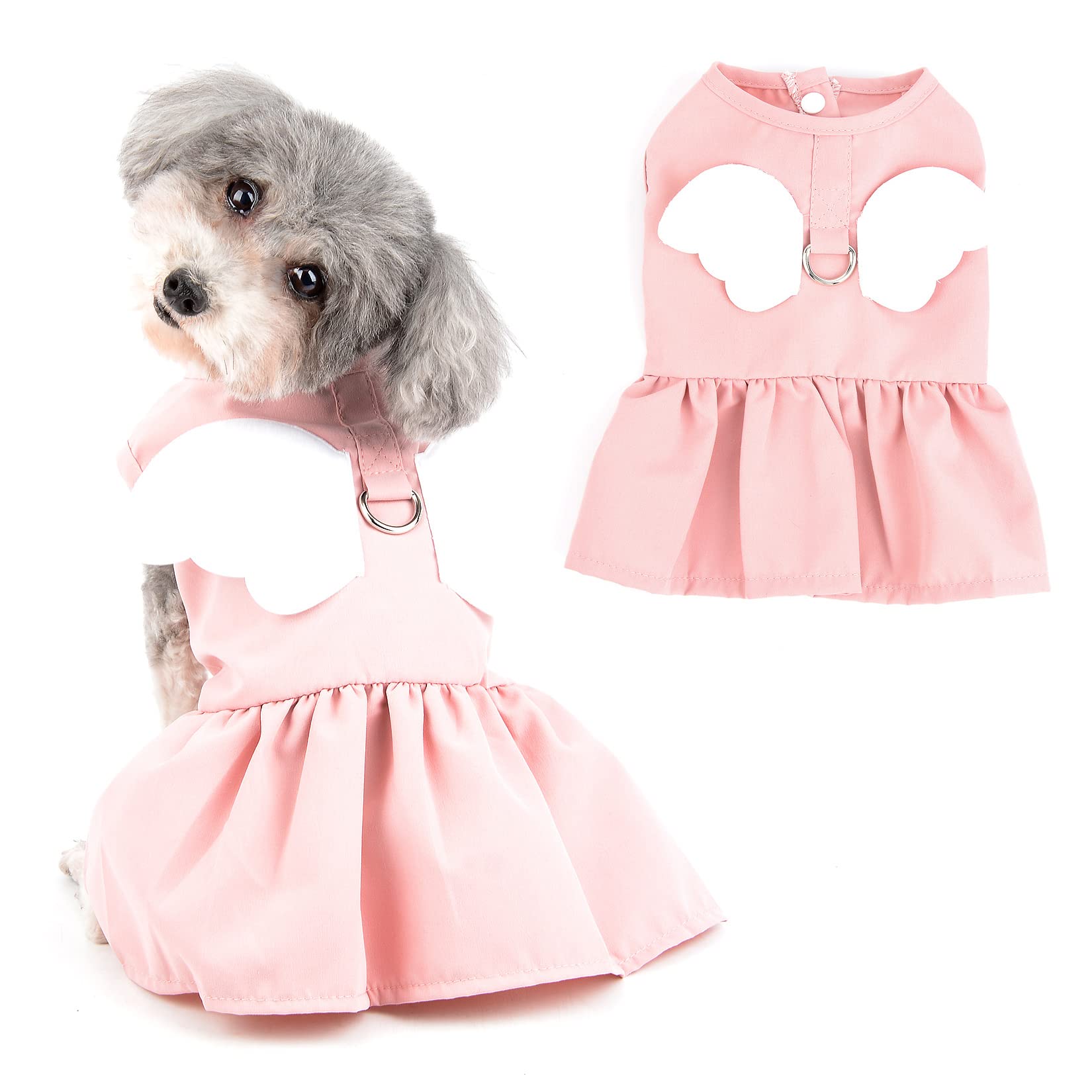 Ranphy Angel Wings Puppy Dresses for Small Dogs Girls Pet Clothes with D-ring Doggy Apparel Comfortable Summer Shirt Skirt Chihuahua Yorkie Cats Outfits, Pink, S