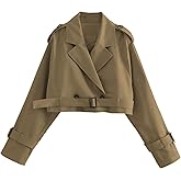 Xiaoxuemeng Womens Cropped Bike Jacket Casual Double Breasted Trench Coat with Belt