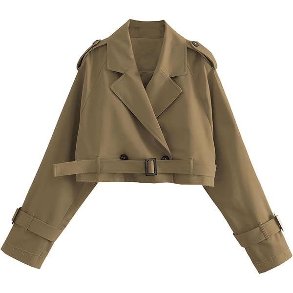 Amazon.com: REHJJDFD Women's Solid Lapel Casual Cropped Trench