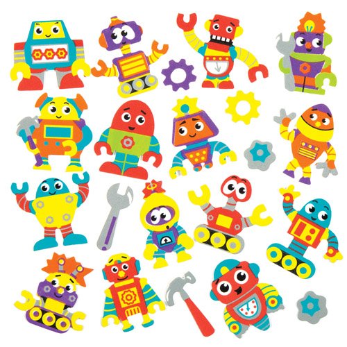 Baker Ross Robot Foam Stickers for Children to Decorate & Embellish Futuristic Collage Cards and Crafts (Pack of 120)