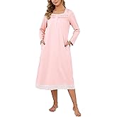 GCWBOTTO Nightgowns for Women Soft 100% Cotton House Dress Embroidery Long Sleeve Night Gowns Comfy Long Sleepwear