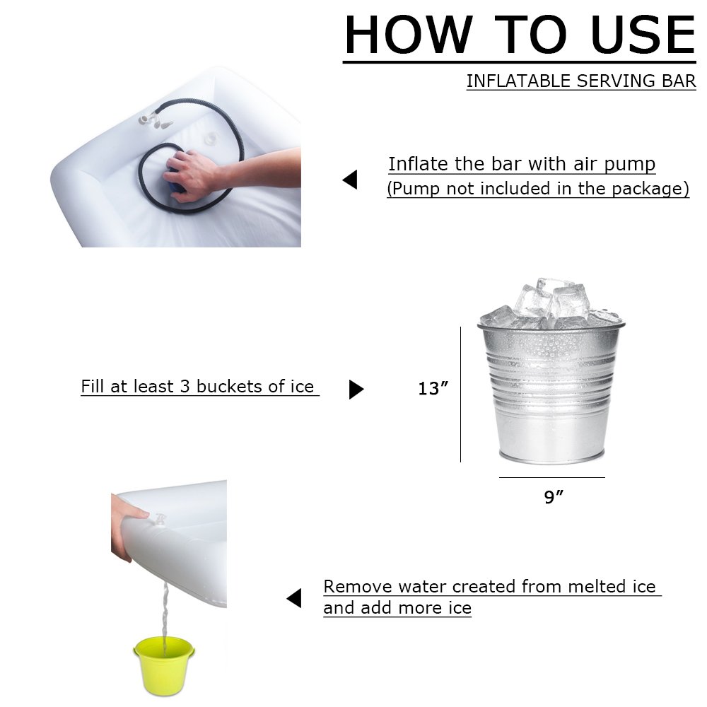 Cheflikes 2Pcs Inflatable Serving Bar | Large Size Food & Drink Holder | Lightweight Portable Serving Tray With Drain Plug | Suitable For BBQ, Pool Party, Picnic & Camping | Dimensions 51”x24”x4.5”