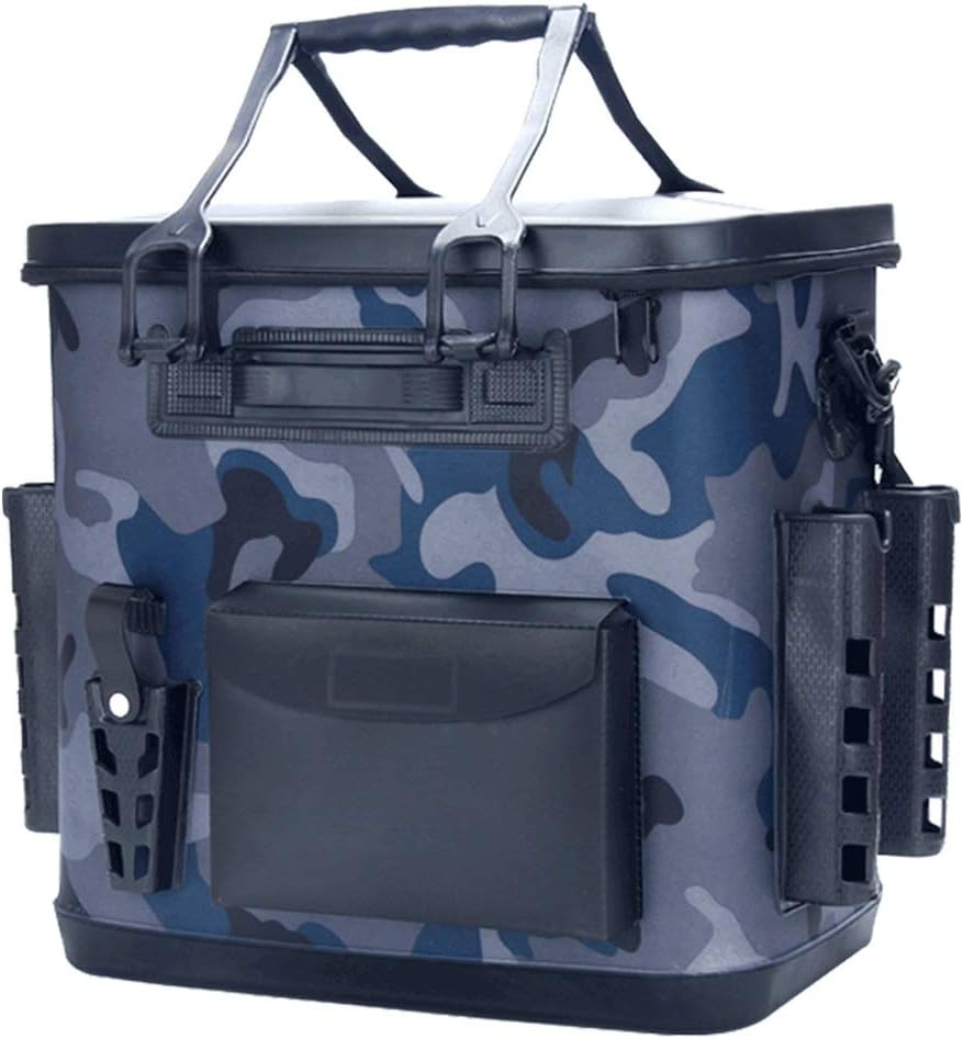 AFCITY Innovation Fishing bucket Night Fishing Bucket With Shoulder Strap Multifunctional Wear Resistant Fishing Box With Fishing Rod Bag (Color : Gray, Size : One size)