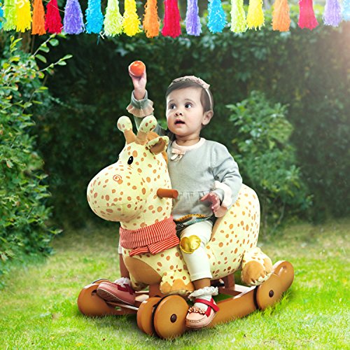 labebe Baby Schaukelpferd Holz, 2-in-1 Schaukelpferd mit Räder, Schaukeltier Giraffe Gelbe für Baby 1-3 Jahre Alt… – Bild 4