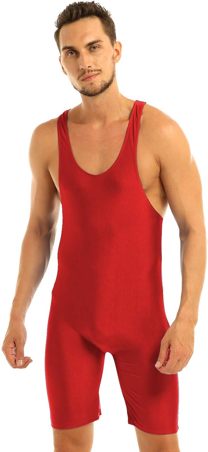 easyforever Men's One Piece Sleeveless Solid Modified Wrestling Singlet Sport Bodysuit Leotard Gym Outfit Underwear