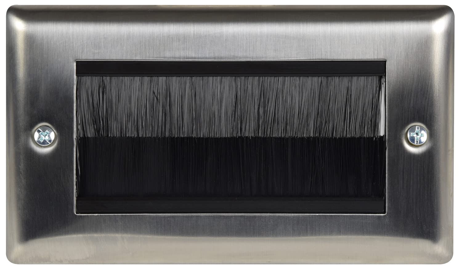 fiXte Brushed Steel Double Gang Wallplate UK Type Cable Tidy Wall Outlet Black Brushes (1)