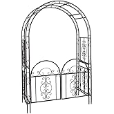 Plow & Hearth Arch Metal Outdoor Garden Arbor Double Gate | Montebello | 84" H x 53" W x 23" D | Gunmetal Black | Trellis Lat