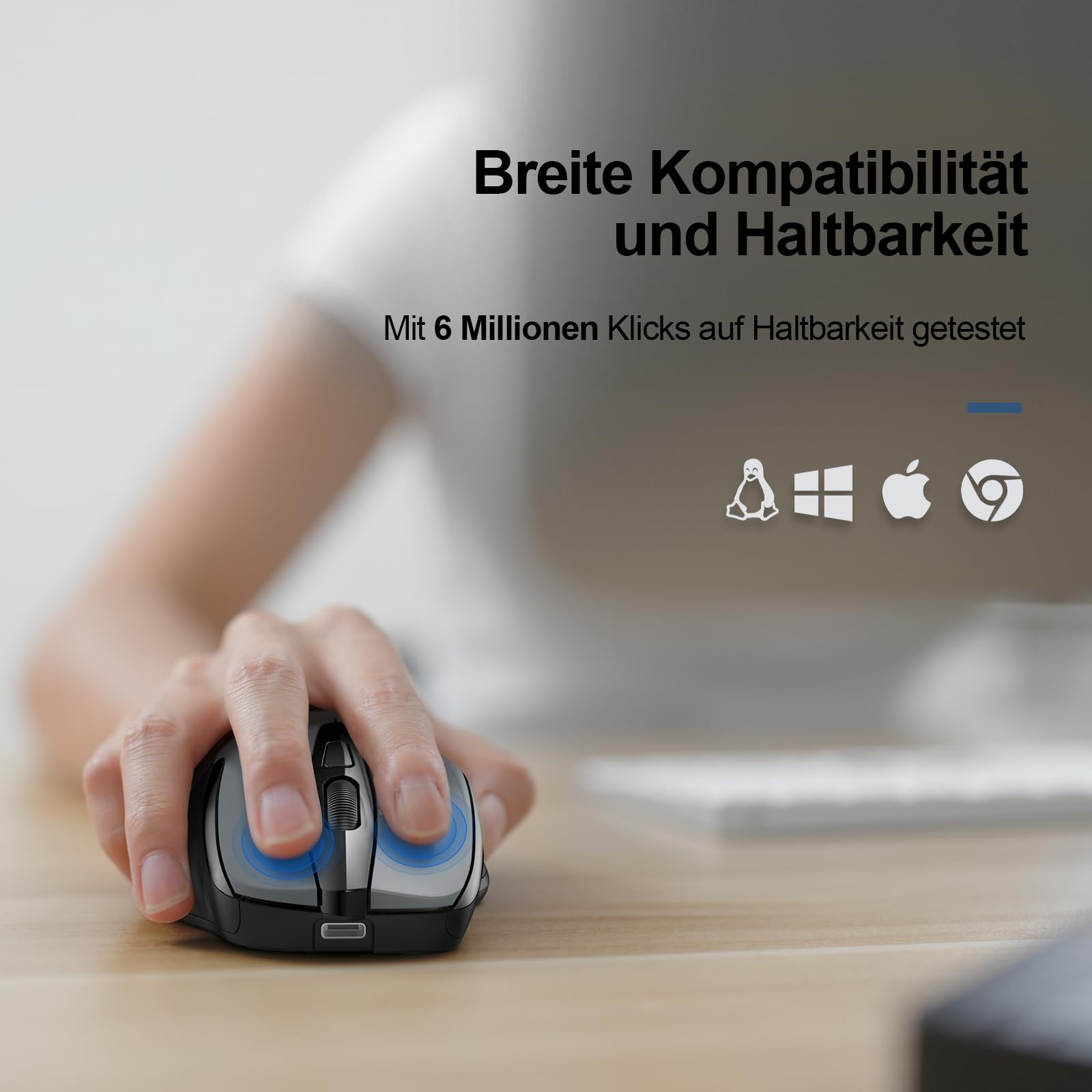 TECKNET Silent Kabellose Maus, 2,4G Wiederaufladbar Funkmaus 4800 DPI, Grau 8