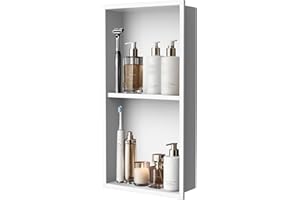 TOLPASSA Real 304 Stainless Steel Shower Niche 12x24in-92° Quick Drain-No Tile Needed-2 Tier-Matte Recessed Wall Niche-Insert Shower Shelf-Built in Cabinet for Bathroom/Kitchen/Living Room/Study Storage